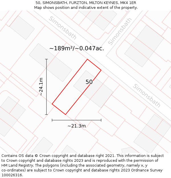 50, SIMONSBATH, FURZTON, MILTON KEYNES, MK4 1ER: Plot and title map