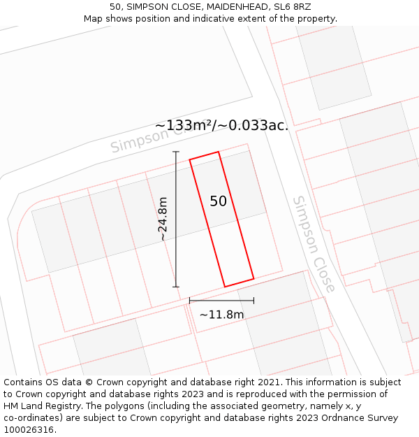50, SIMPSON CLOSE, MAIDENHEAD, SL6 8RZ: Plot and title map