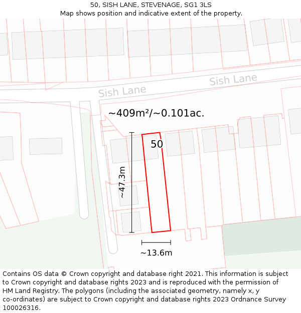 50, SISH LANE, STEVENAGE, SG1 3LS: Plot and title map