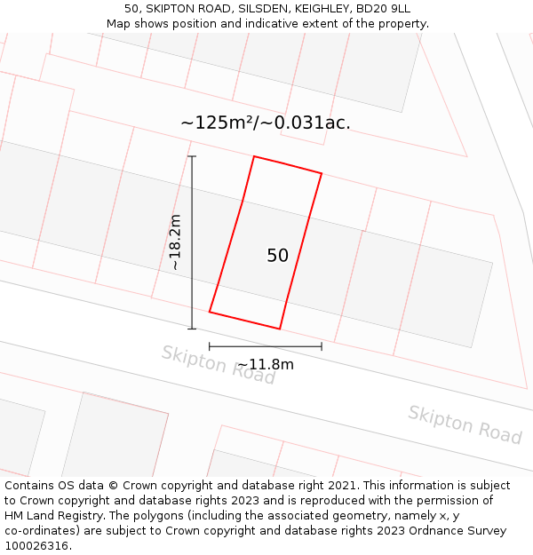 50, SKIPTON ROAD, SILSDEN, KEIGHLEY, BD20 9LL: Plot and title map
