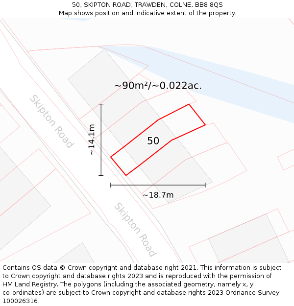 50, SKIPTON ROAD, TRAWDEN, COLNE, BB8 8QS: Plot and title map