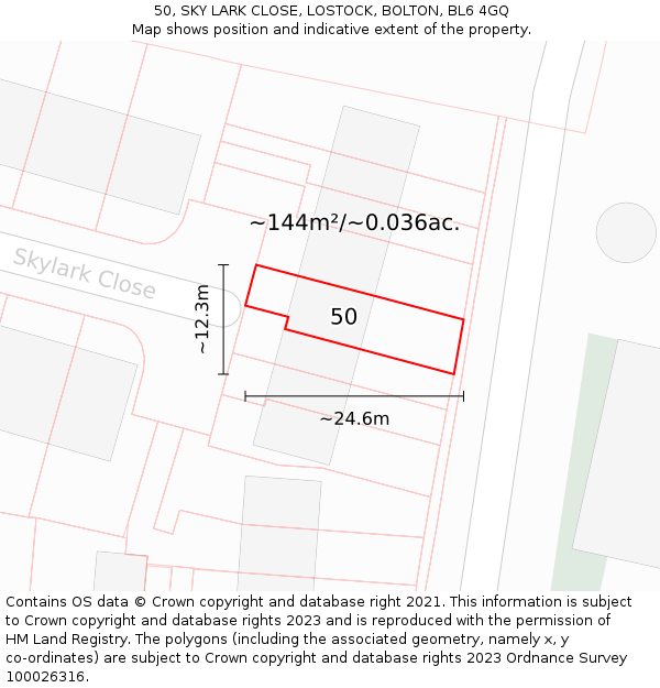 50, SKY LARK CLOSE, LOSTOCK, BOLTON, BL6 4GQ: Plot and title map