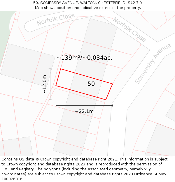 50, SOMERSBY AVENUE, WALTON, CHESTERFIELD, S42 7LY: Plot and title map