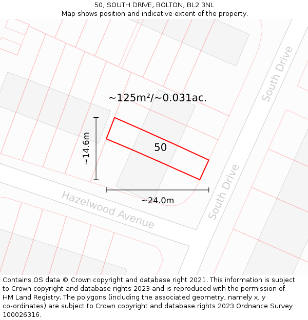 50, SOUTH DRIVE, BOLTON, BL2 3NL: Plot and title map