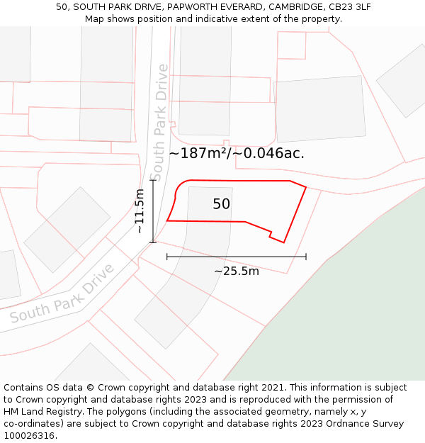 50, SOUTH PARK DRIVE, PAPWORTH EVERARD, CAMBRIDGE, CB23 3LF: Plot and title map