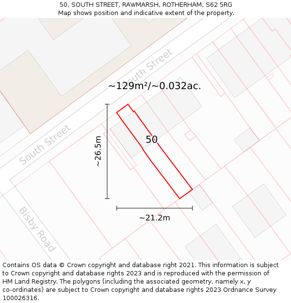 50, SOUTH STREET, RAWMARSH, ROTHERHAM, S62 5RG: Plot and title map
