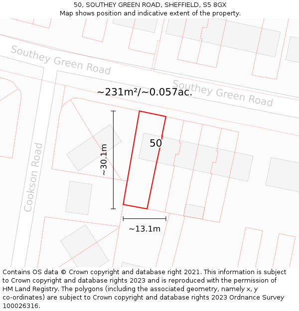 50, SOUTHEY GREEN ROAD, SHEFFIELD, S5 8GX: Plot and title map