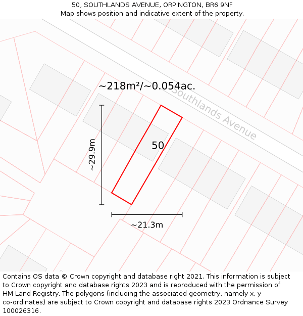 50, SOUTHLANDS AVENUE, ORPINGTON, BR6 9NF: Plot and title map