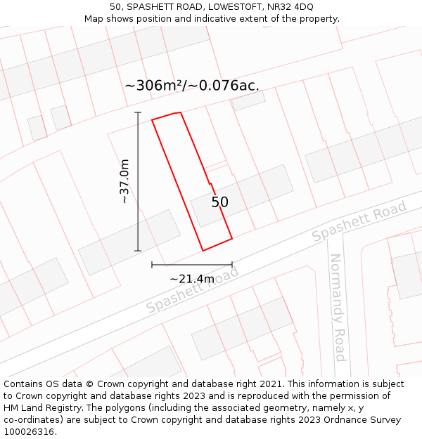 50, SPASHETT ROAD, LOWESTOFT, NR32 4DQ: Plot and title map