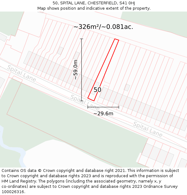 50, SPITAL LANE, CHESTERFIELD, S41 0HJ: Plot and title map