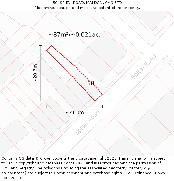 50, SPITAL ROAD, MALDON, CM9 6ED: Plot and title map