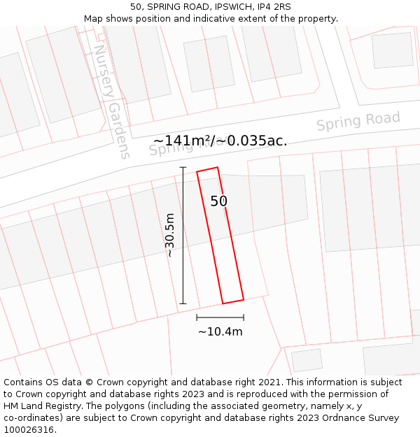 50, SPRING ROAD, IPSWICH, IP4 2RS: Plot and title map