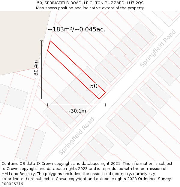 50, SPRINGFIELD ROAD, LEIGHTON BUZZARD, LU7 2QS: Plot and title map