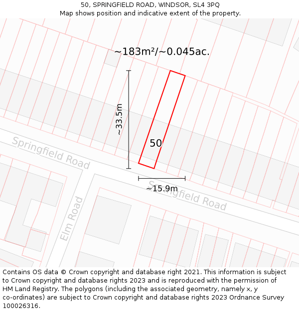 50, SPRINGFIELD ROAD, WINDSOR, SL4 3PQ: Plot and title map
