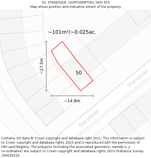 50, STANDSIDE, NORTHAMPTON, NN5 5FG: Plot and title map