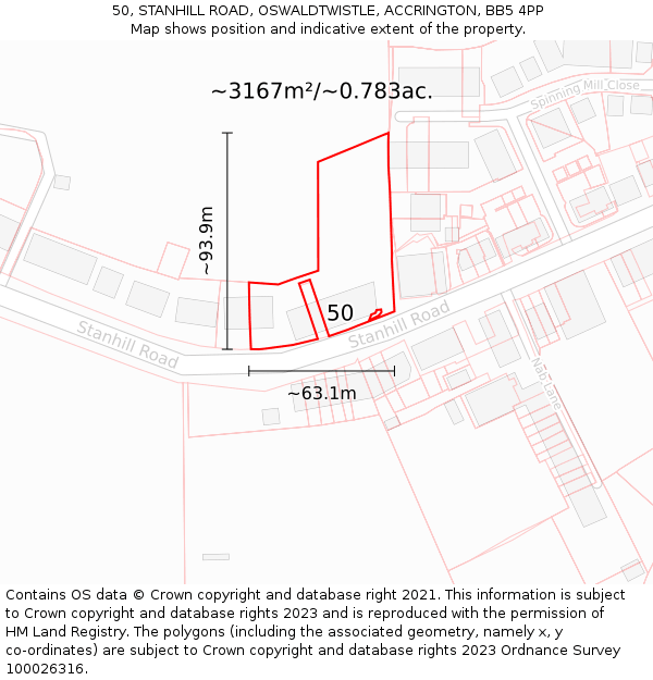 50, STANHILL ROAD, OSWALDTWISTLE, ACCRINGTON, BB5 4PP: Plot and title map