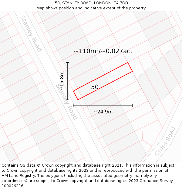 50, STANLEY ROAD, LONDON, E4 7DB: Plot and title map