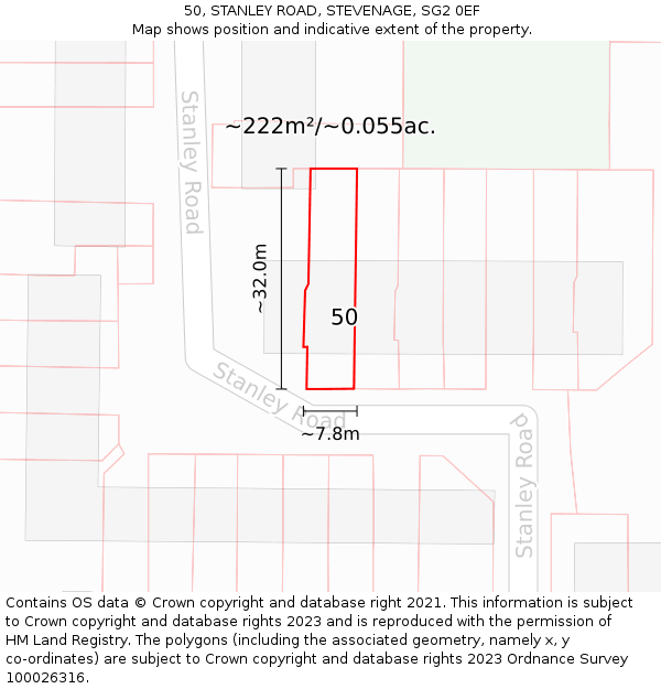 50, STANLEY ROAD, STEVENAGE, SG2 0EF: Plot and title map