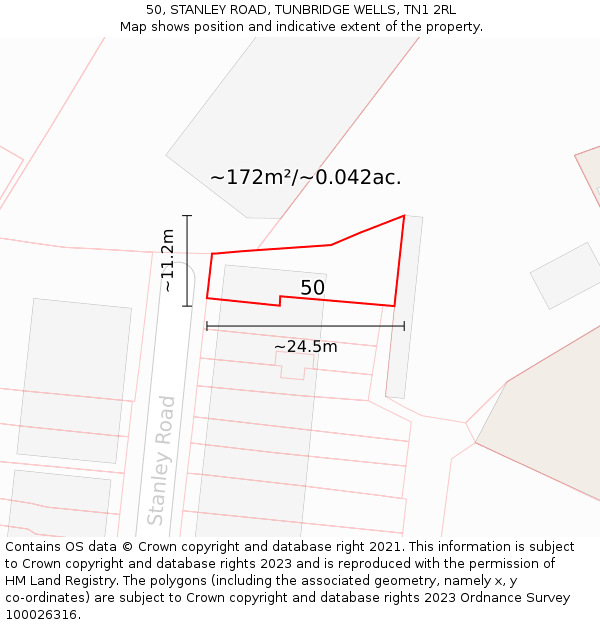 50, STANLEY ROAD, TUNBRIDGE WELLS, TN1 2RL: Plot and title map