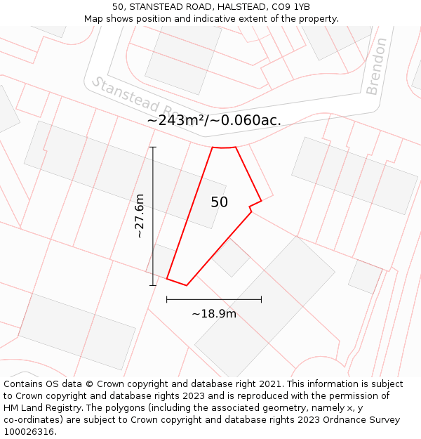 50, STANSTEAD ROAD, HALSTEAD, CO9 1YB: Plot and title map