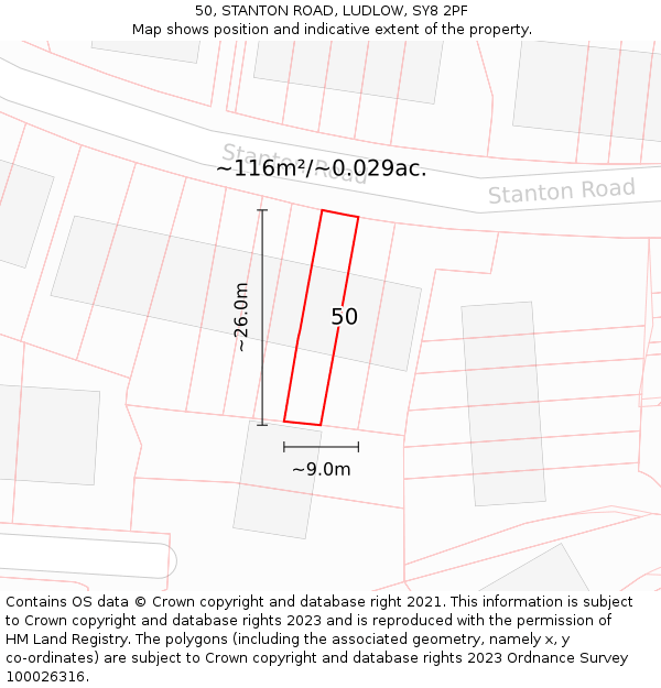 50, STANTON ROAD, LUDLOW, SY8 2PF: Plot and title map