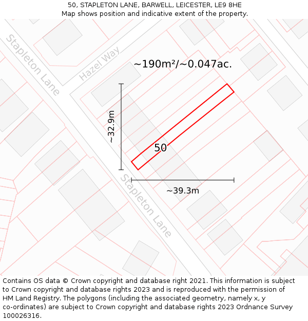 50, STAPLETON LANE, BARWELL, LEICESTER, LE9 8HE: Plot and title map