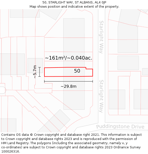 50, STARLIGHT WAY, ST ALBANS, AL4 0JP: Plot and title map