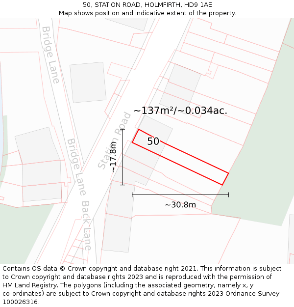 50, STATION ROAD, HOLMFIRTH, HD9 1AE: Plot and title map