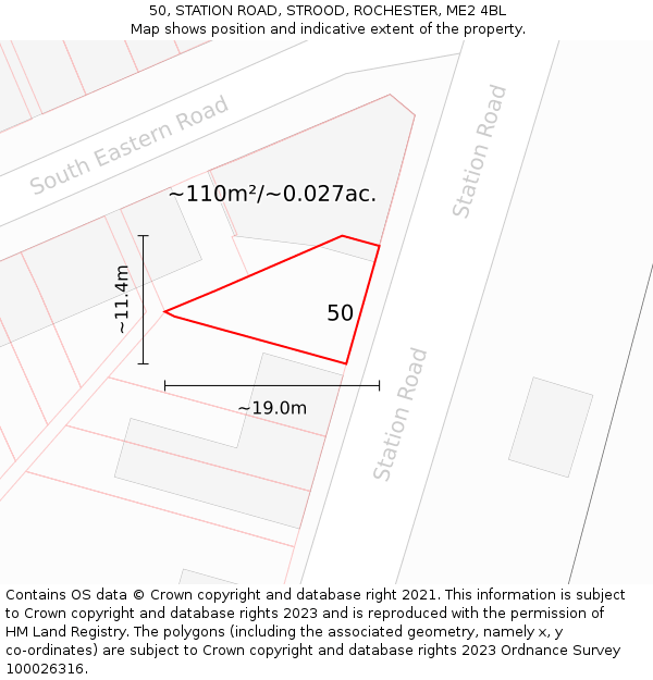 50, STATION ROAD, STROOD, ROCHESTER, ME2 4BL: Plot and title map
