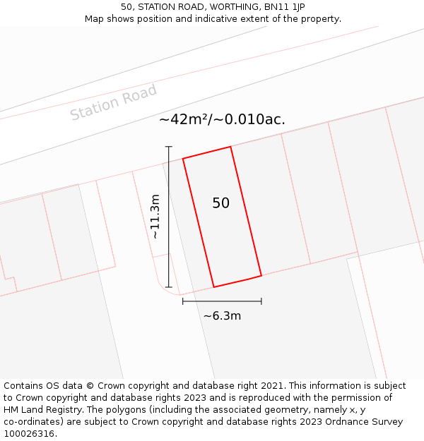 50, STATION ROAD, WORTHING, BN11 1JP: Plot and title map