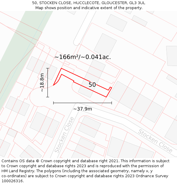 50, STOCKEN CLOSE, HUCCLECOTE, GLOUCESTER, GL3 3UL: Plot and title map