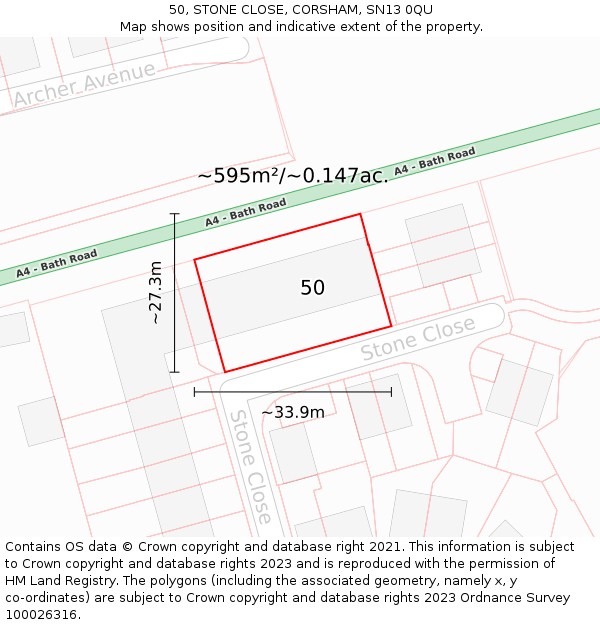 50, STONE CLOSE, CORSHAM, SN13 0QU: Plot and title map