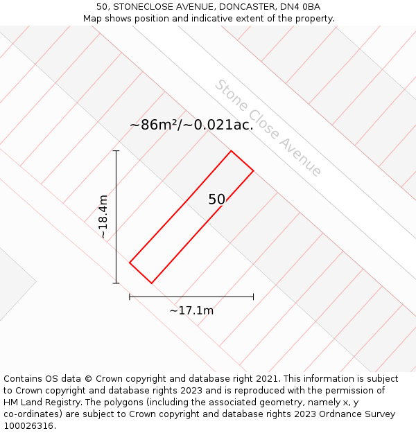 50, STONECLOSE AVENUE, DONCASTER, DN4 0BA: Plot and title map