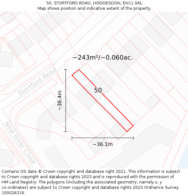 50, STORTFORD ROAD, HODDESDON, EN11 0AL: Plot and title map
