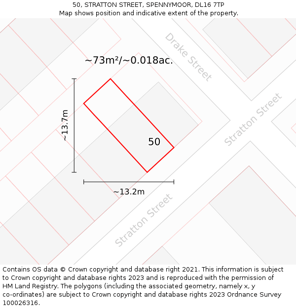 50, STRATTON STREET, SPENNYMOOR, DL16 7TP: Plot and title map
