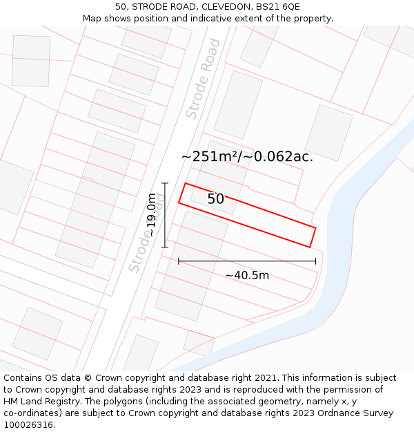 50, STRODE ROAD, CLEVEDON, BS21 6QE: Plot and title map