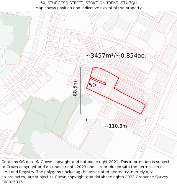 50, STURGESS STREET, STOKE-ON-TRENT, ST4 7QH: Plot and title map