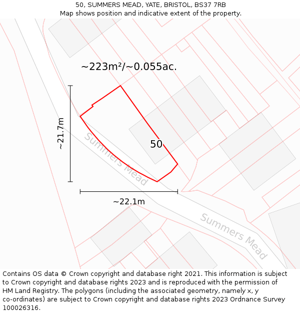 50, SUMMERS MEAD, YATE, BRISTOL, BS37 7RB: Plot and title map