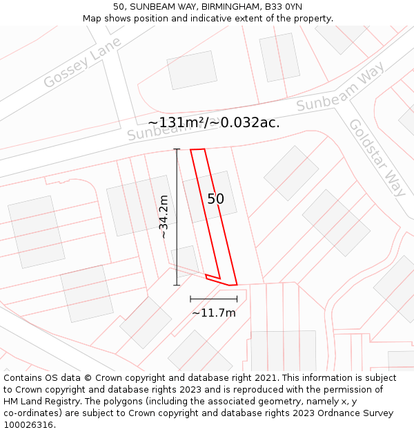 50, SUNBEAM WAY, BIRMINGHAM, B33 0YN: Plot and title map