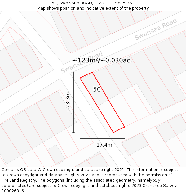50, SWANSEA ROAD, LLANELLI, SA15 3AZ: Plot and title map