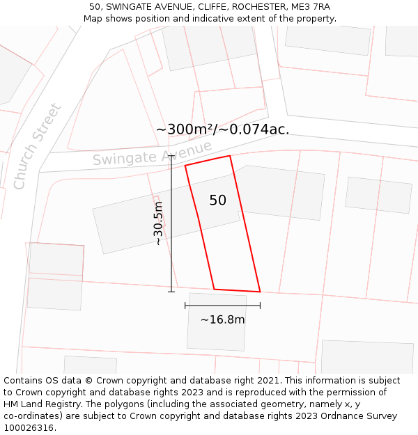50, SWINGATE AVENUE, CLIFFE, ROCHESTER, ME3 7RA: Plot and title map