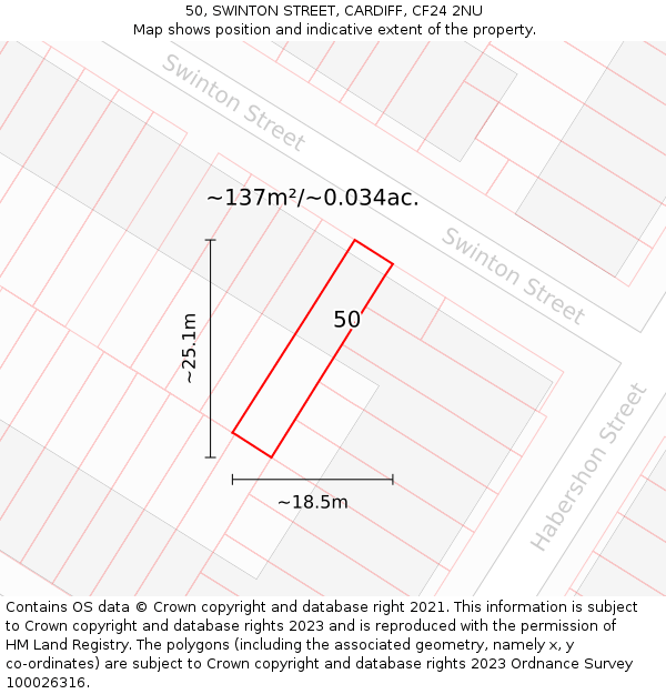 50, SWINTON STREET, CARDIFF, CF24 2NU: Plot and title map