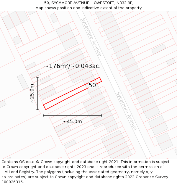 50, SYCAMORE AVENUE, LOWESTOFT, NR33 9PJ: Plot and title map