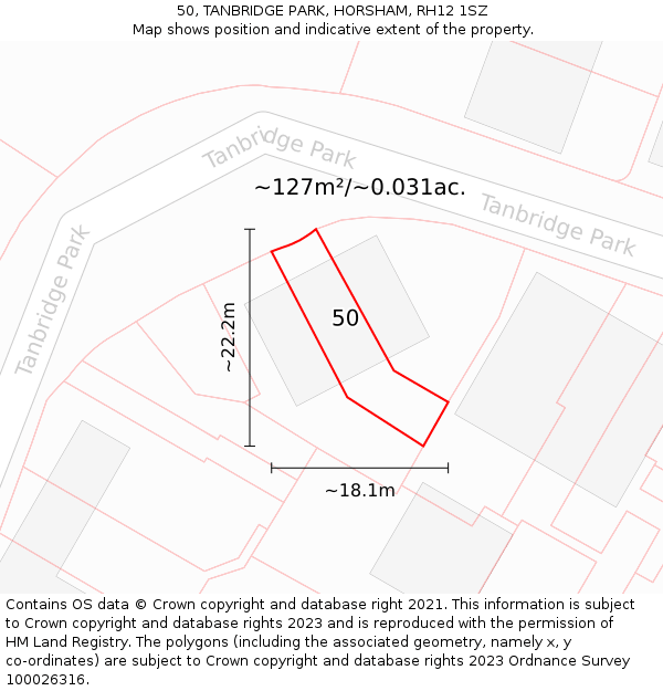 50, TANBRIDGE PARK, HORSHAM, RH12 1SZ: Plot and title map