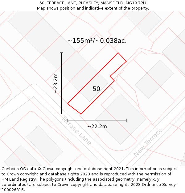 50, TERRACE LANE, PLEASLEY, MANSFIELD, NG19 7PU: Plot and title map