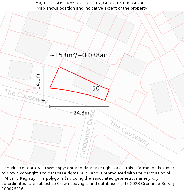 50, THE CAUSEWAY, QUEDGELEY, GLOUCESTER, GL2 4LD: Plot and title map