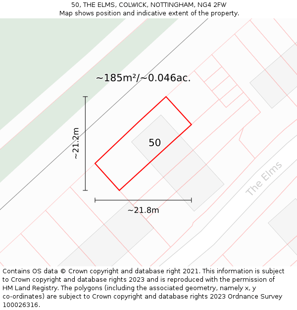 50, THE ELMS, COLWICK, NOTTINGHAM, NG4 2FW: Plot and title map