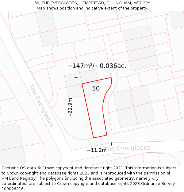 50, THE EVERGLADES, HEMPSTEAD, GILLINGHAM, ME7 3PY: Plot and title map