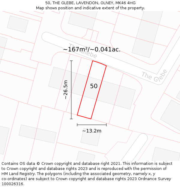 50, THE GLEBE, LAVENDON, OLNEY, MK46 4HG: Plot and title map