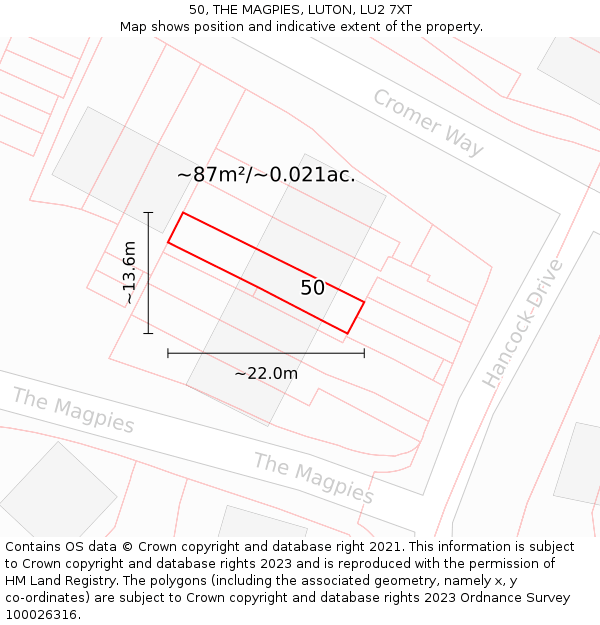 50, THE MAGPIES, LUTON, LU2 7XT: Plot and title map